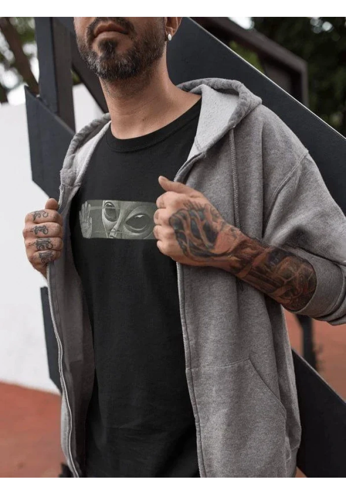 ERKEK Bisiklet Yaka Baskılı Oversize T-Shirt - Siyah