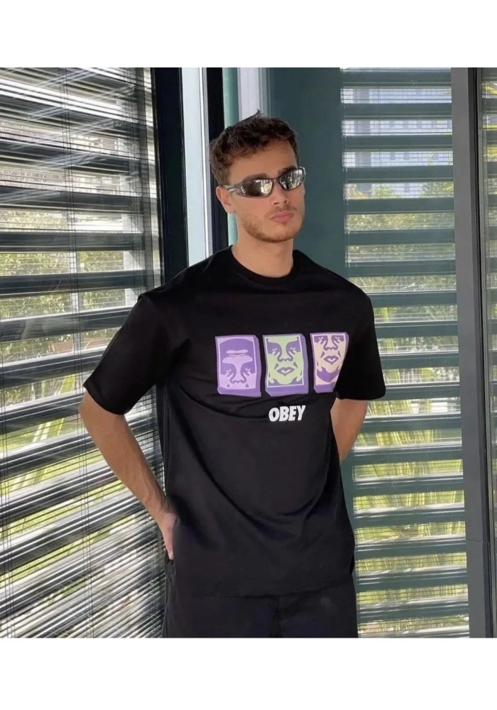 ERKEK Bisiklet Yaka Baskılı Oversize T-Shirt - Siyah