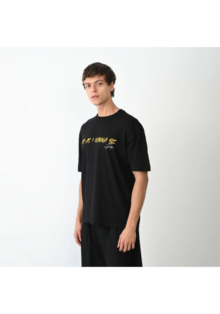 ERKEK Bisiklet Yaka Baskılı Oversize T-Shirt - Siyah