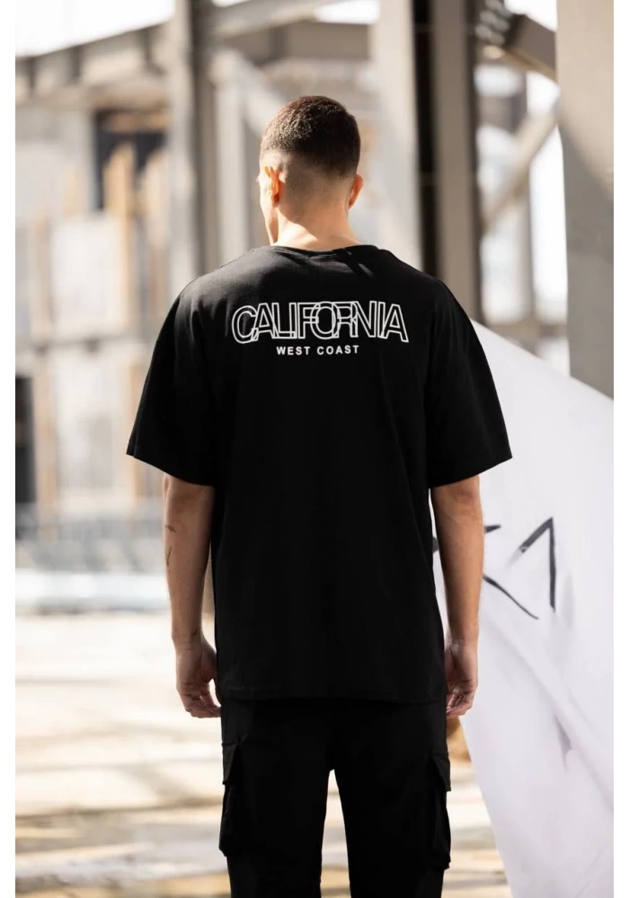 ERKEK Bisiklet Yaka Baskılı Oversize T-Shirt - Siyah