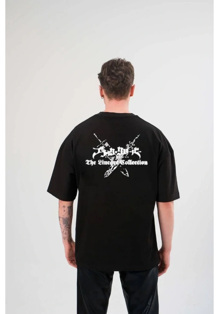 ERKEK Bisiklet Yaka Baskılı Oversize T-Shirt - Siyah