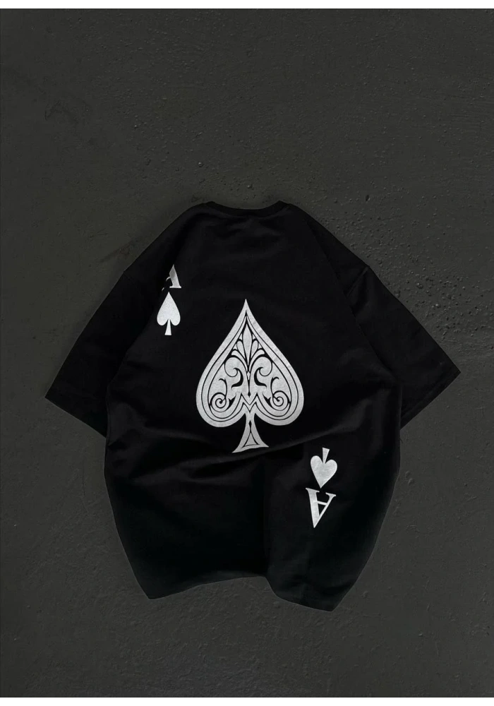 kadın Bisiklet Yaka Baskılı Oversize T-Shirt - Siyah