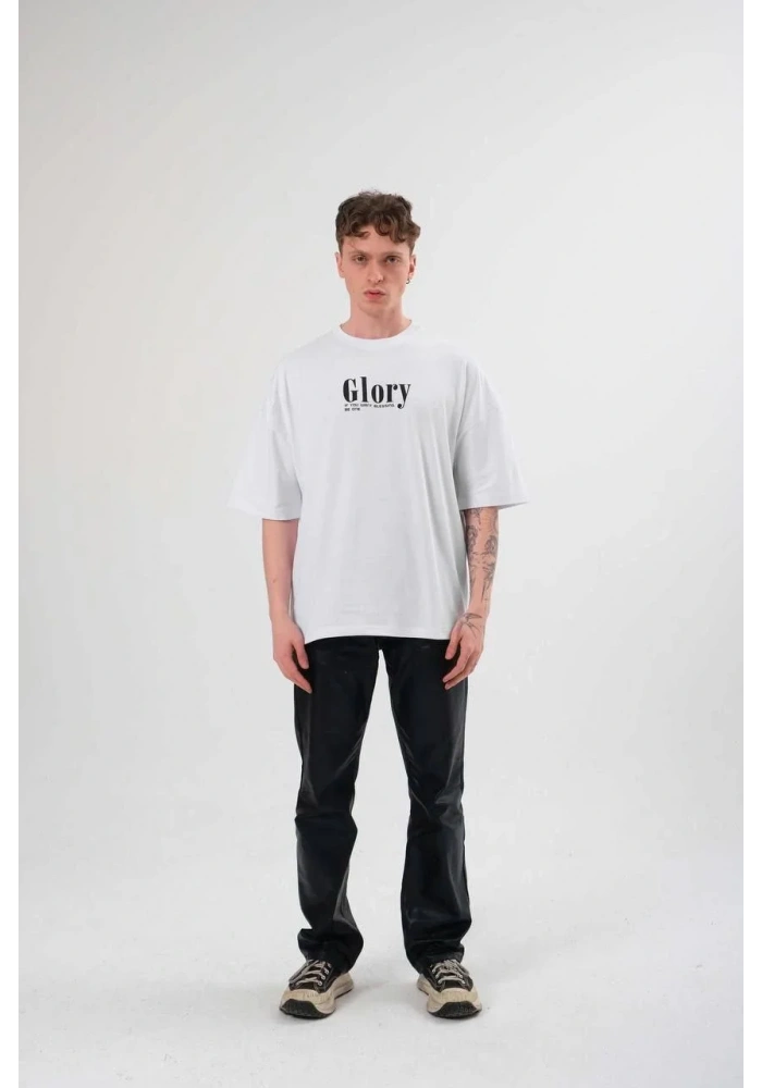 Erkek Bisiklet Yaka Baskılı Oversize T-Shirt - Siyah