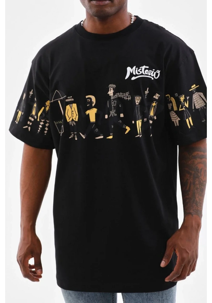 Erkek Bisiklet Yaka Baskılı Oversize T-Shirt - Siyah