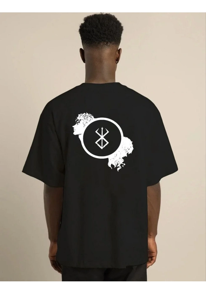 Erkek Bisiklet Yaka Baskılı Oversize T-Shirt - Siyah