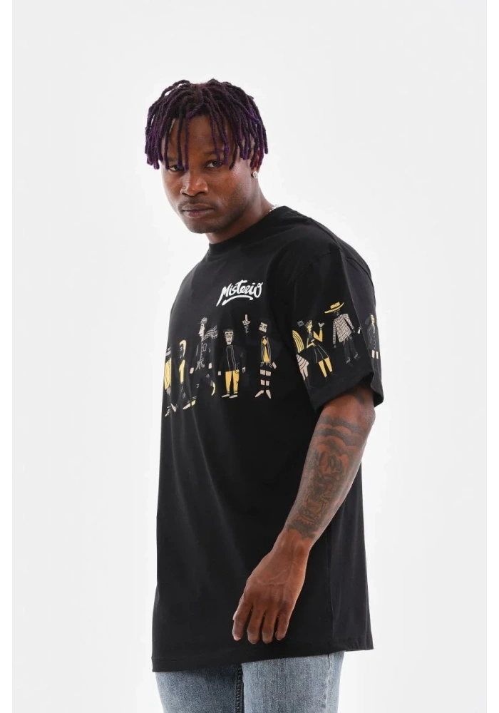 Erkek Bisiklet Yaka Baskılı Oversize T-Shirt - Siyah