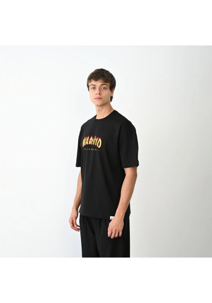 Erkek Bisiklet Yaka Baskılı Oversize T-Shirt - Siyah