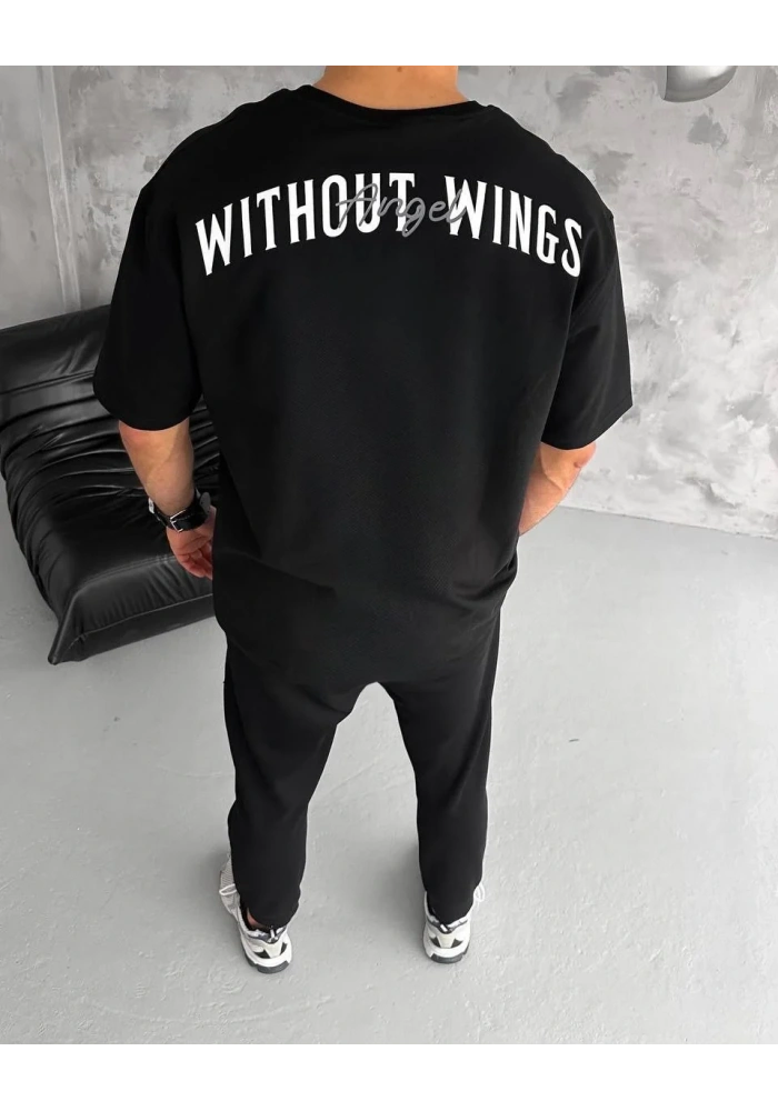 Erkek Bisiklet Yaka Baskılı Oversize T-Shirt - Siyah