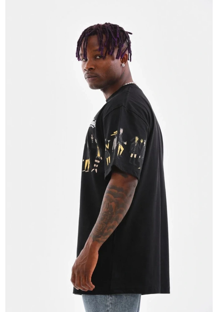 Erkek Bisiklet Yaka Baskılı Oversize T-Shirt - Siyah