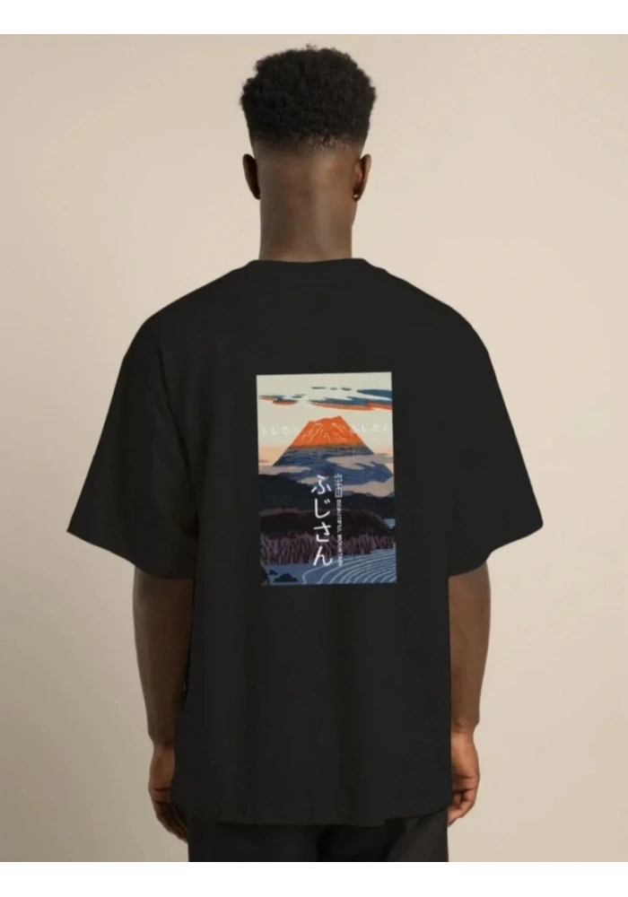 ERKEK Bisiklet Yaka Baskılı Oversize T-Shirt - Siyah