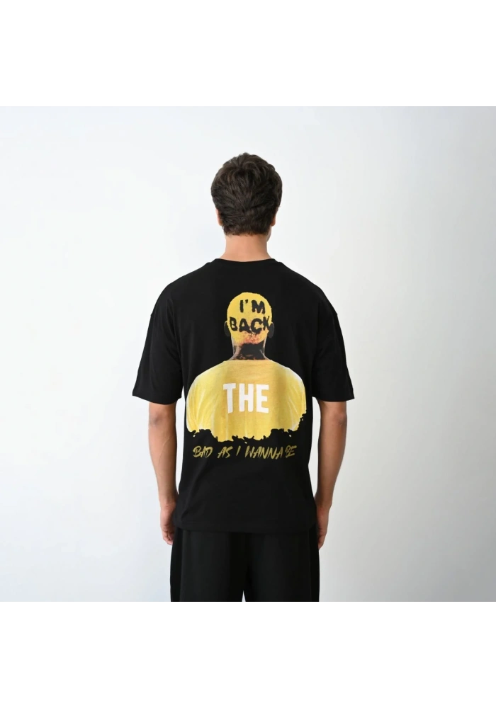 ERKEK Bisiklet Yaka Baskılı Oversize T-Shirt - Siyah