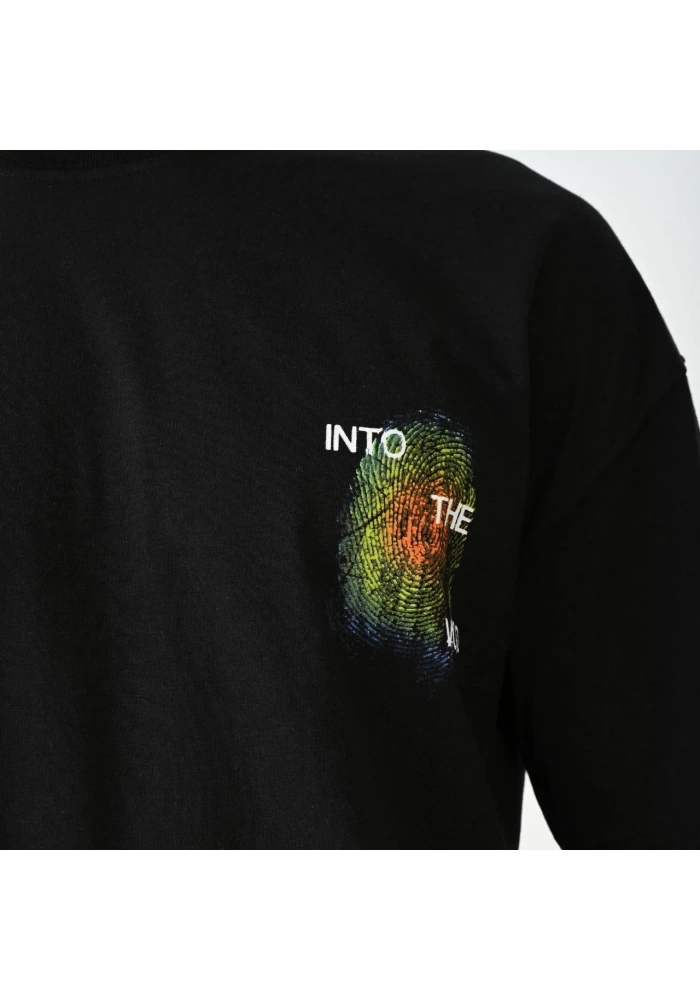 Erkek Bisiklet Yaka Baskılı Oversize T-Shirt - Siyah