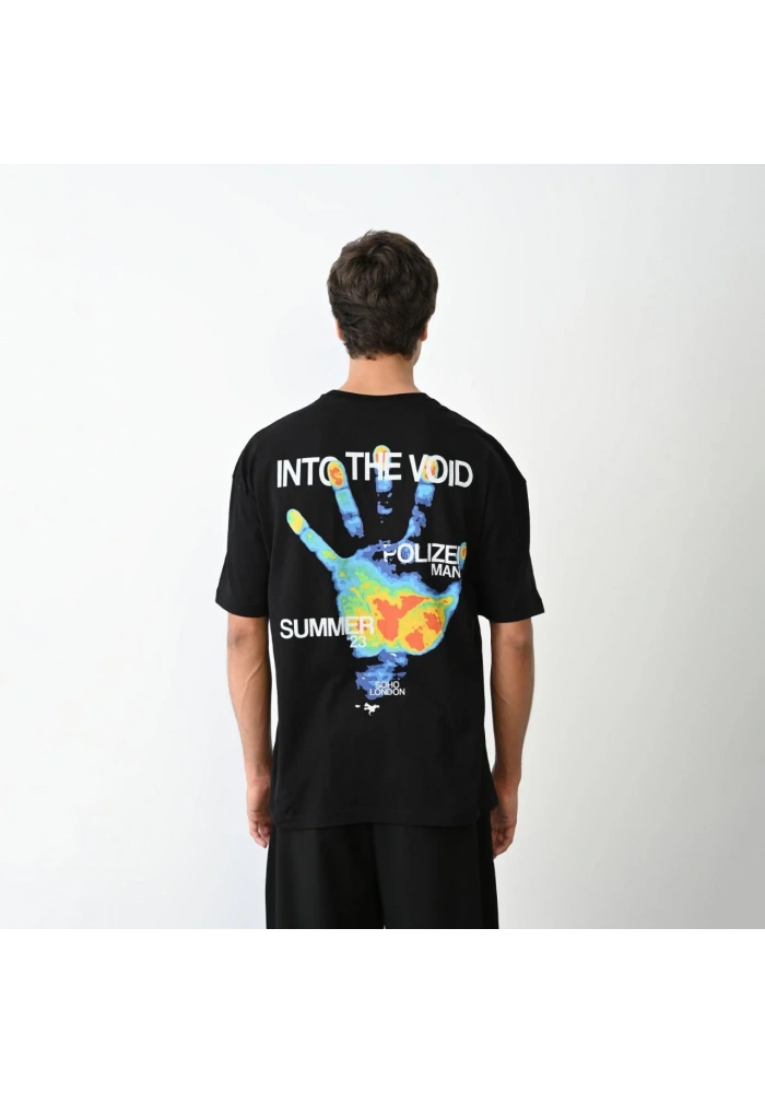 Erkek Bisiklet Yaka Baskılı Oversize T-Shirt - Siyah