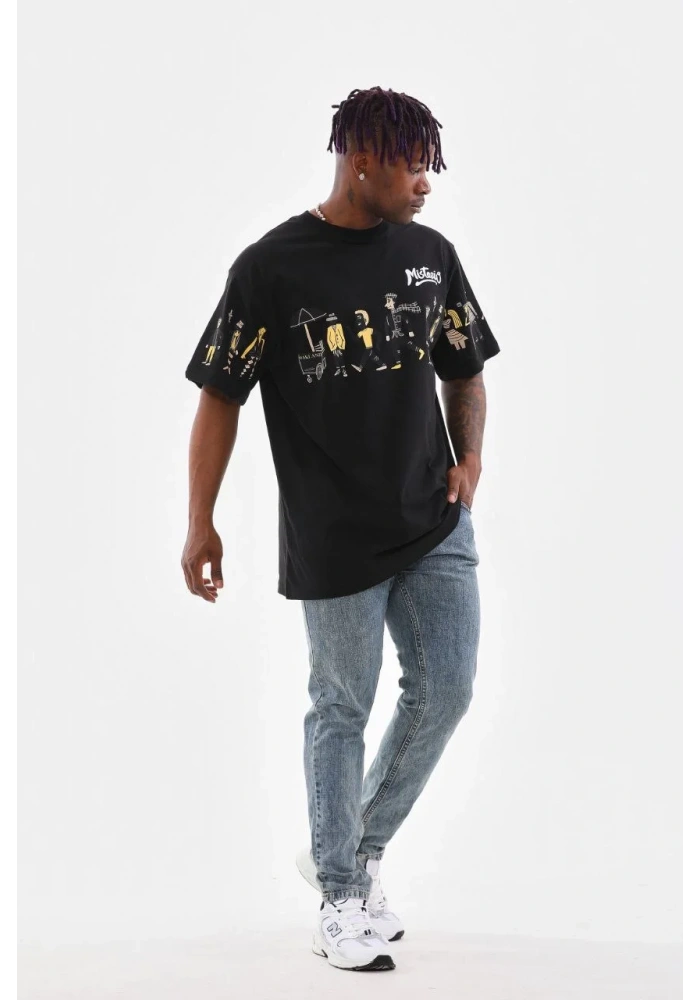 Erkek Bisiklet Yaka Baskılı Oversize T-Shirt - Siyah
