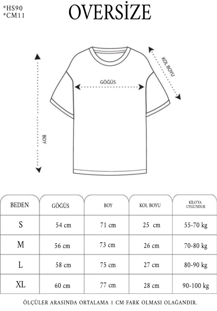 kadın Bisiklet Yaka Baskılı Oversize T-Shirt - Siyah