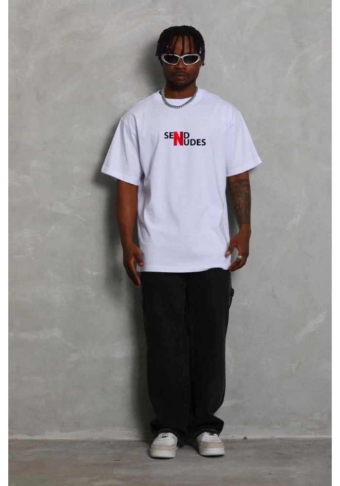 ERKEK Bisiklet Yaka Double Oversize Baskılı T-Shirt - Beyaz