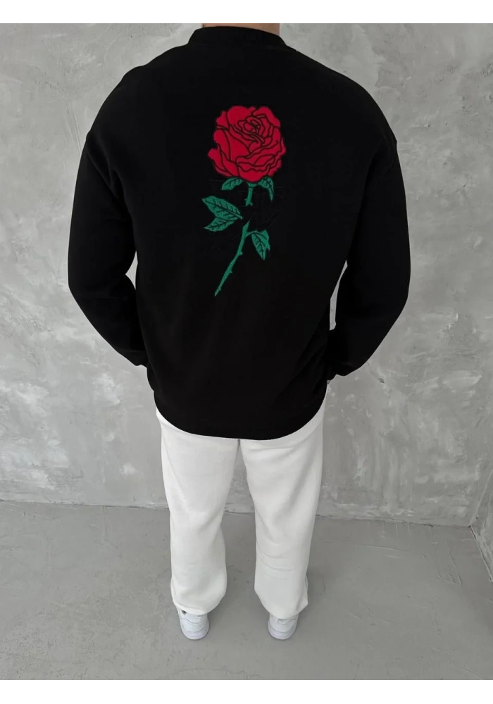 ERKEK  Bisiklet Yaka Ön Ve Arka Baskılı SweatShirt - Siyah