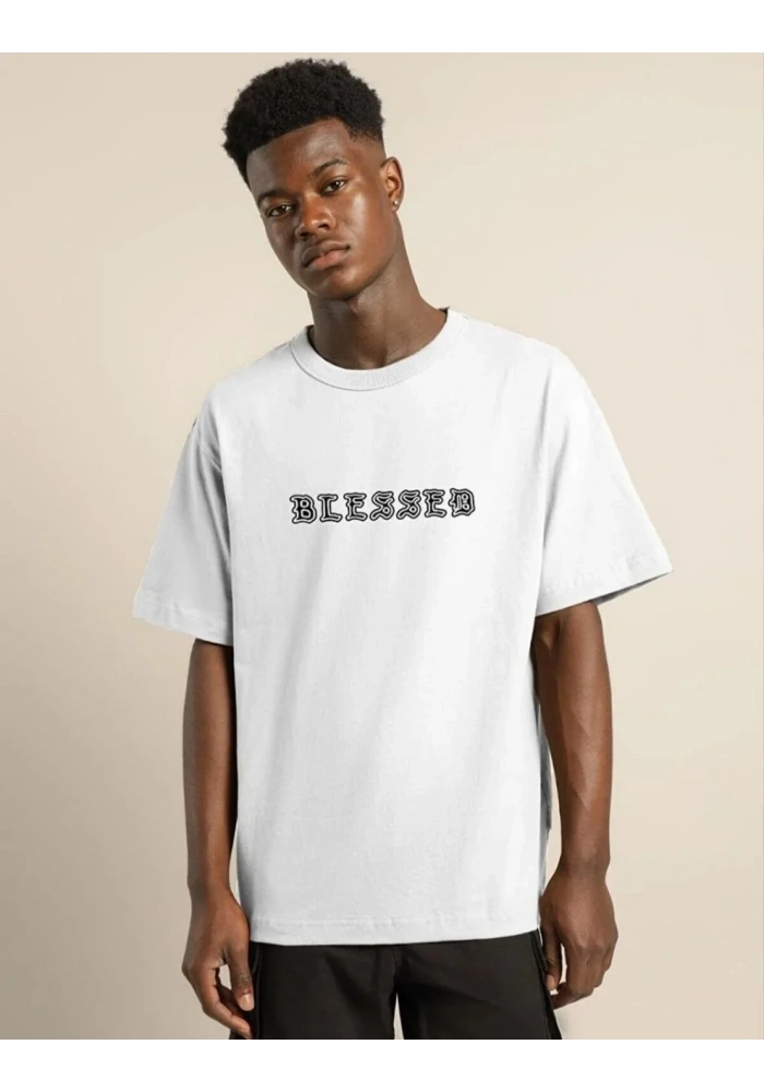 ERKEK Bisiklet Yaka Oversize Baskılı T-Shirt - Beyaz