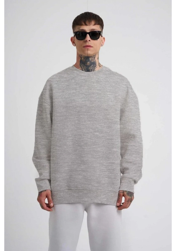 ERKEK Biskilet Yaka Üç İplik SweatShirt - Gri