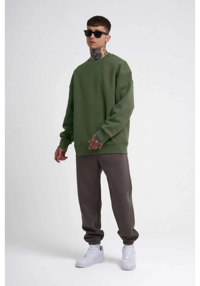 ERKEK Biskilet Yaka Üç İplik SweatShirt - Haki
