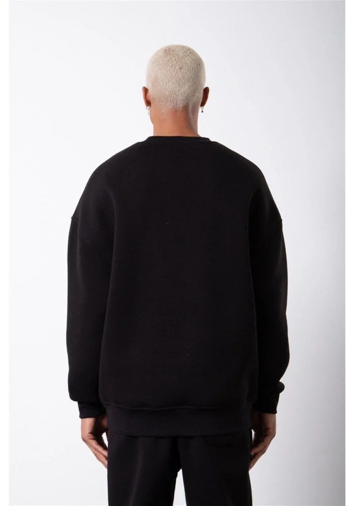 ERKEK Biskilet Yaka Üç İplik SweatShirt - Siyah