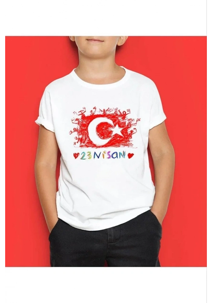 Unisex Çocuk Baskılı T-Shirt - Beyaz