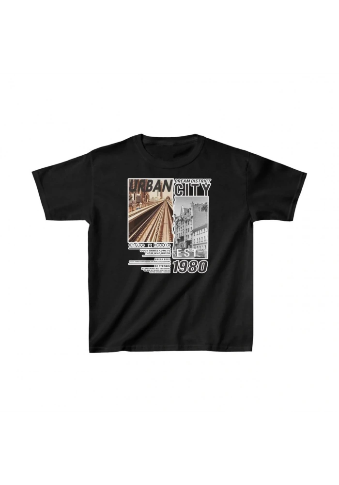 Unisex Çocuk Baskılı T-Shirt - Siyah