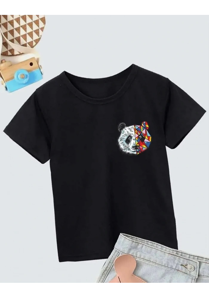 Unisex Çocuk Baskılı T-Shirt - Siyah