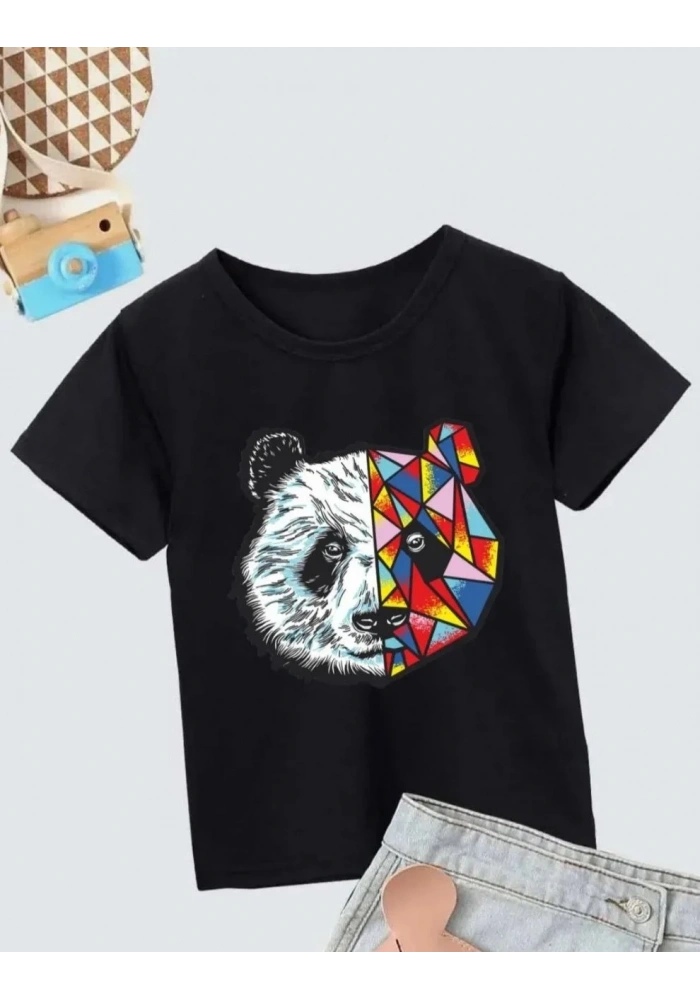 Unisex Çocuk Baskılı T-Shirt - Siyah