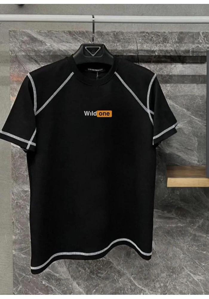 Erkek Tişört Karoyaka Dikişli Oversize T-Shirt - Siyah