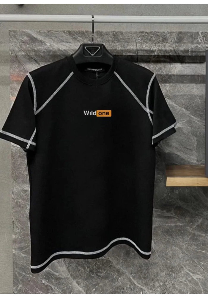 Unisex Dikişli Baskılı Oversize T-Shirt - Siyah