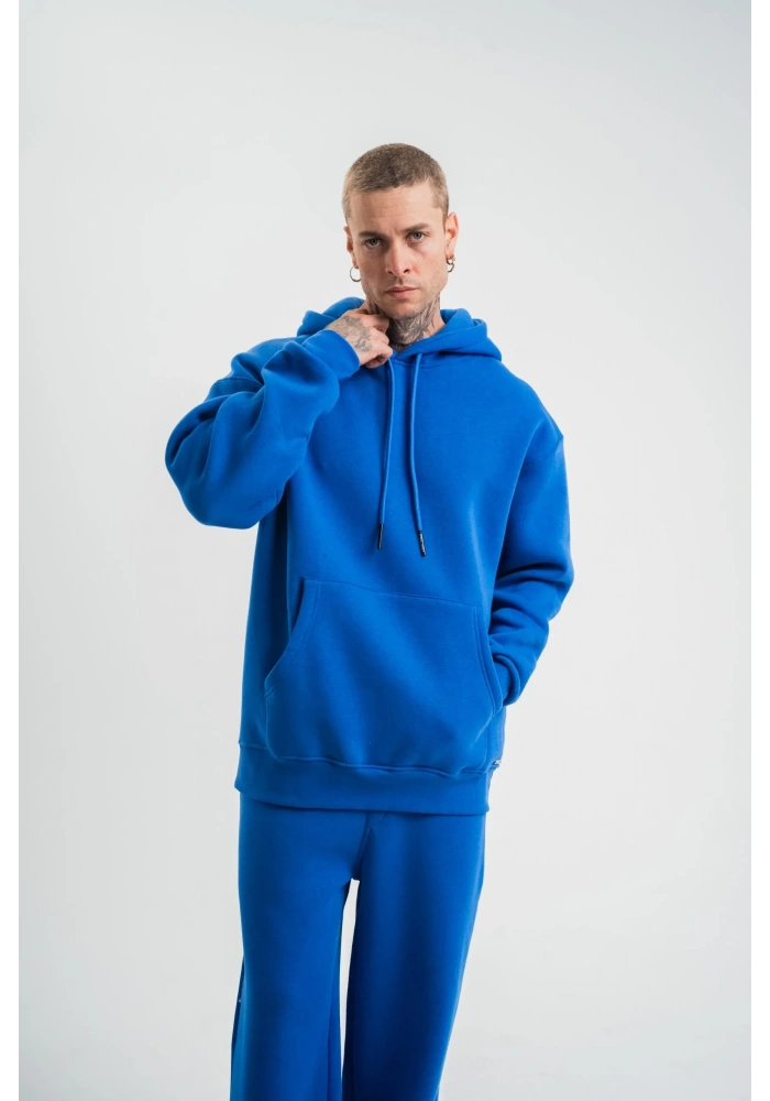 ERKEK Double Oversize Kapşonlu Basic SweatShirt - Mavi