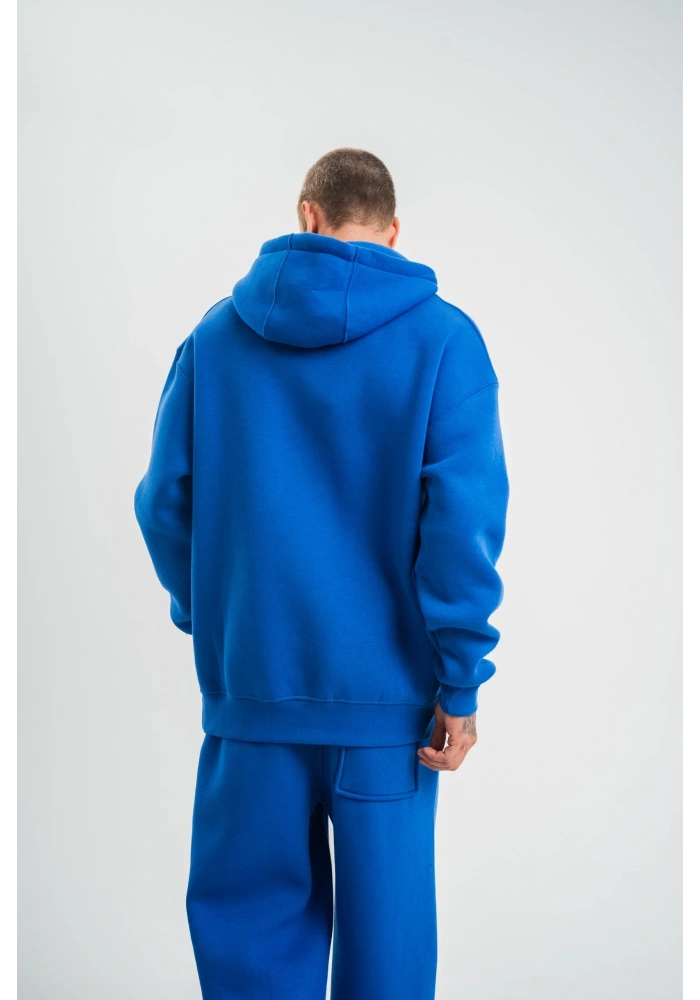 ERKEK Double Oversize Kapşonlu Basic SweatShirt - Mavi
