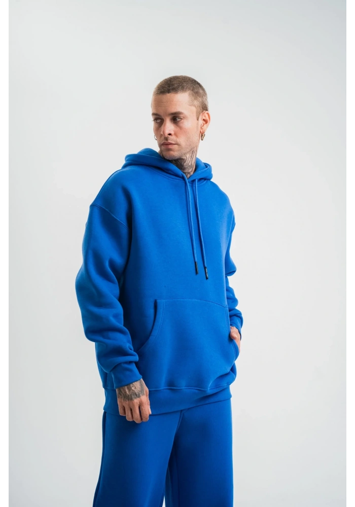 ERKEK Double Oversize Kapşonlu Basic SweatShirt - Mavi