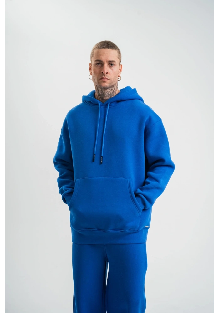 ERKEK Double Oversize Kapşonlu Basic SweatShirt - Mavi
