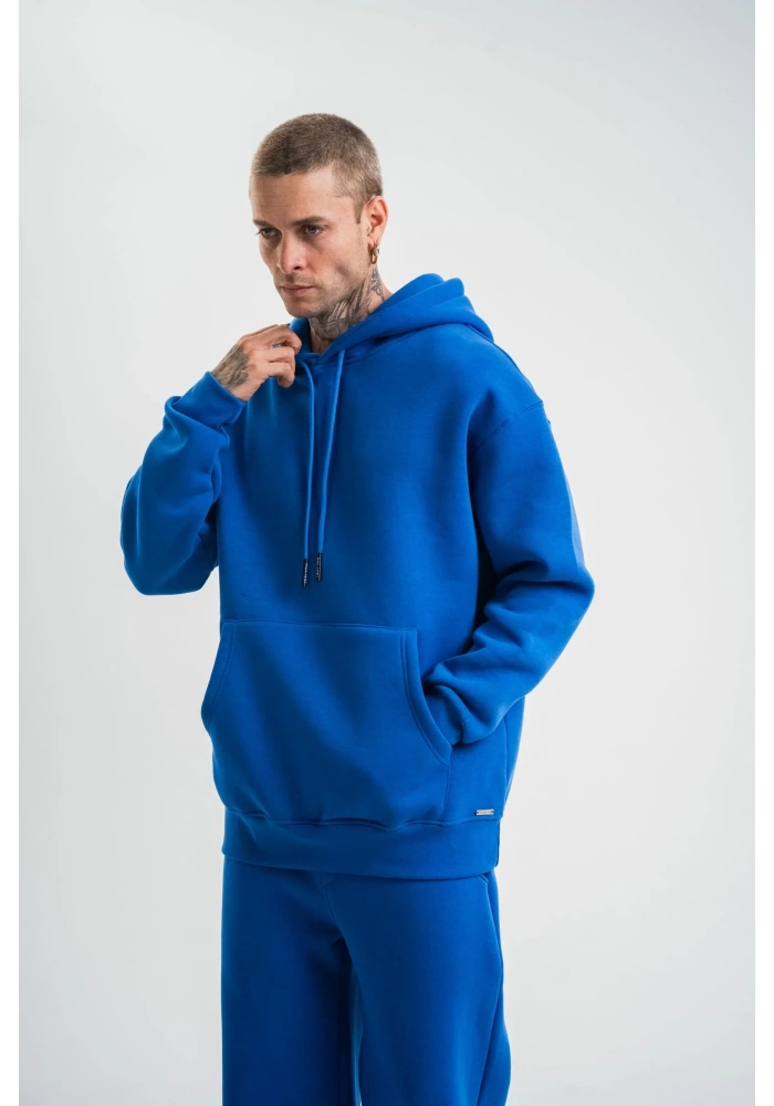 ERKEK Double Oversize Kapşonlu Basic SweatShirt - Mavi