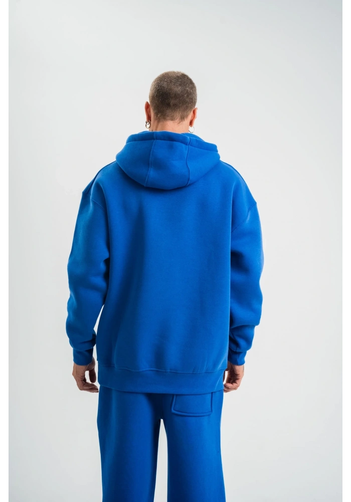 ERKEK Double Oversize Kapşonlu Basic SweatShirt - Mavi