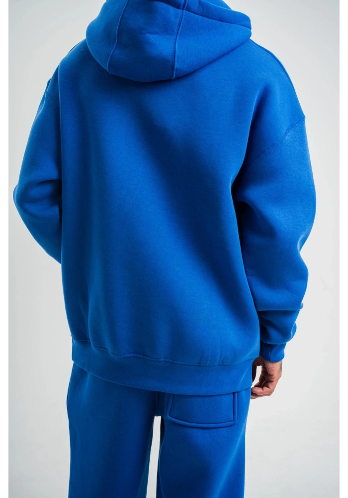 ERKEK Double Oversize Kapşonlu Basic SweatShirt - Mavi