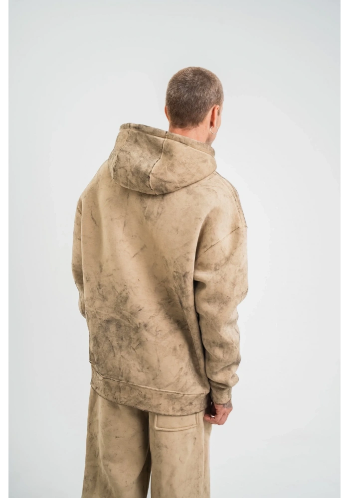 ERKEK Double Oversize Kapşonlu Yıkamalı SweatShirt - Bej