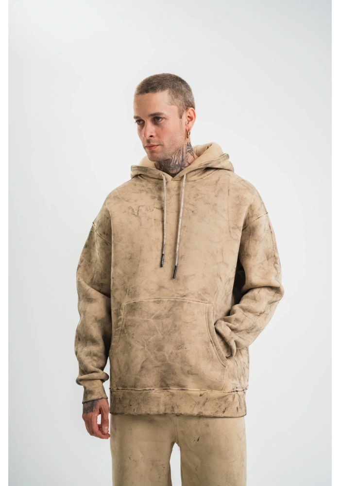 ERKEK Double Oversize Kapşonlu Yıkamalı SweatShirt - Bej
