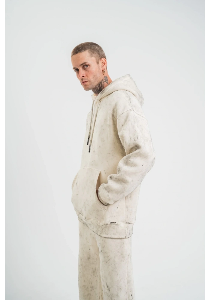 ERKEK Double Oversize Kapşonlu Yıkamalı SweatShirt - Krem