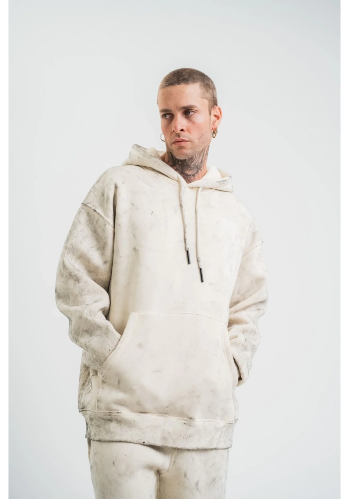 ERKEK Double Oversize Kapşonlu Yıkamalı SweatShirt - Krem