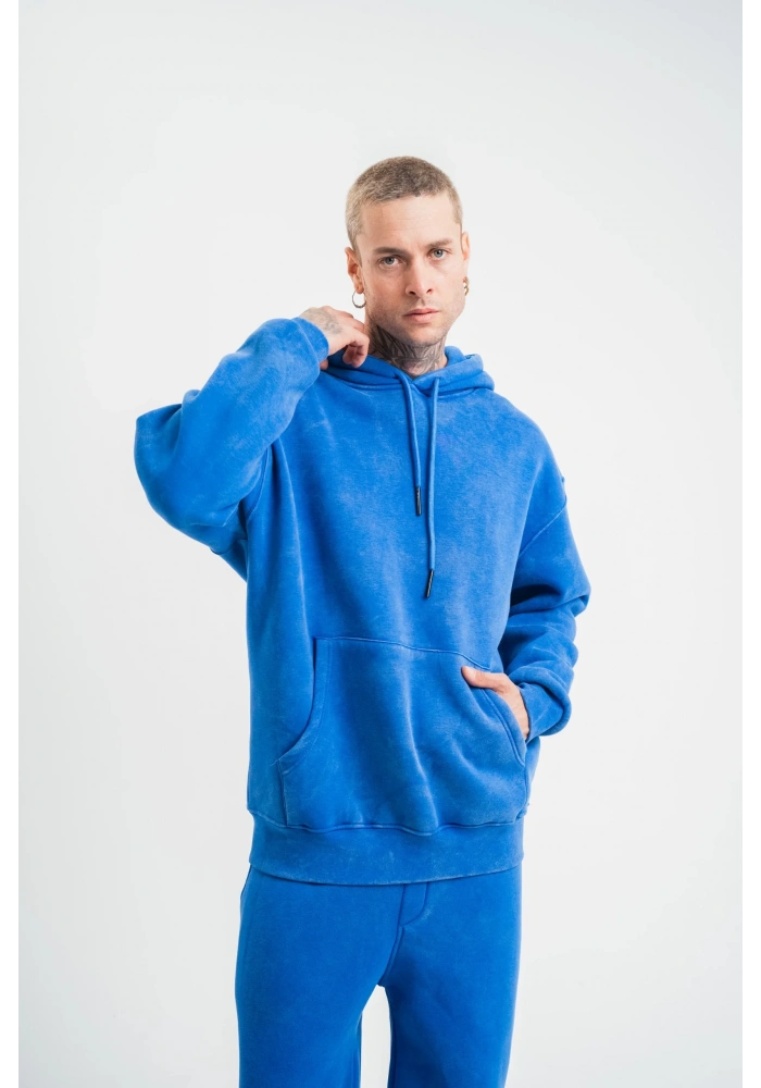 ERKEK Double Oversize Kapşonlu Yıkamalı SweatShirt - Mavi