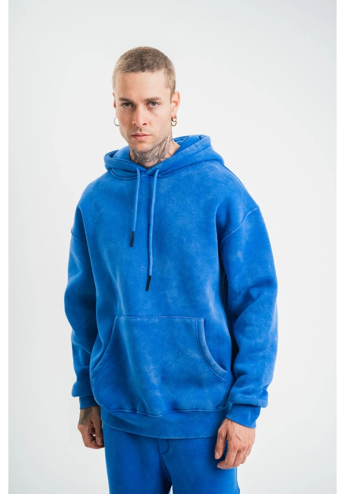 ERKEK Double Oversize Kapşonlu Yıkamalı SweatShirt - Mavi