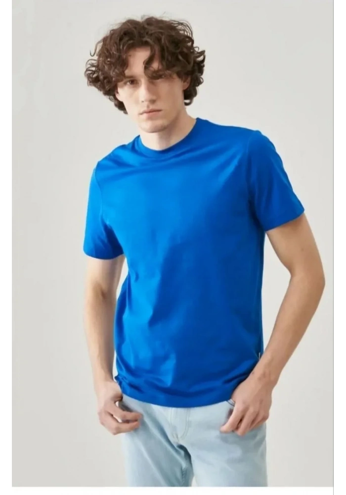 ERKEK Düz Biskilet Yaka Oversize T-shirt - Mavi