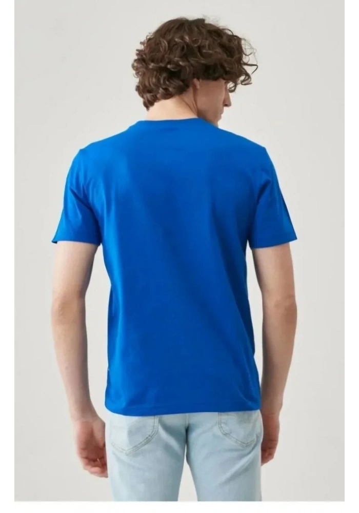 ERKEK Düz Biskilet Yaka Oversize T-shirt - Mavi