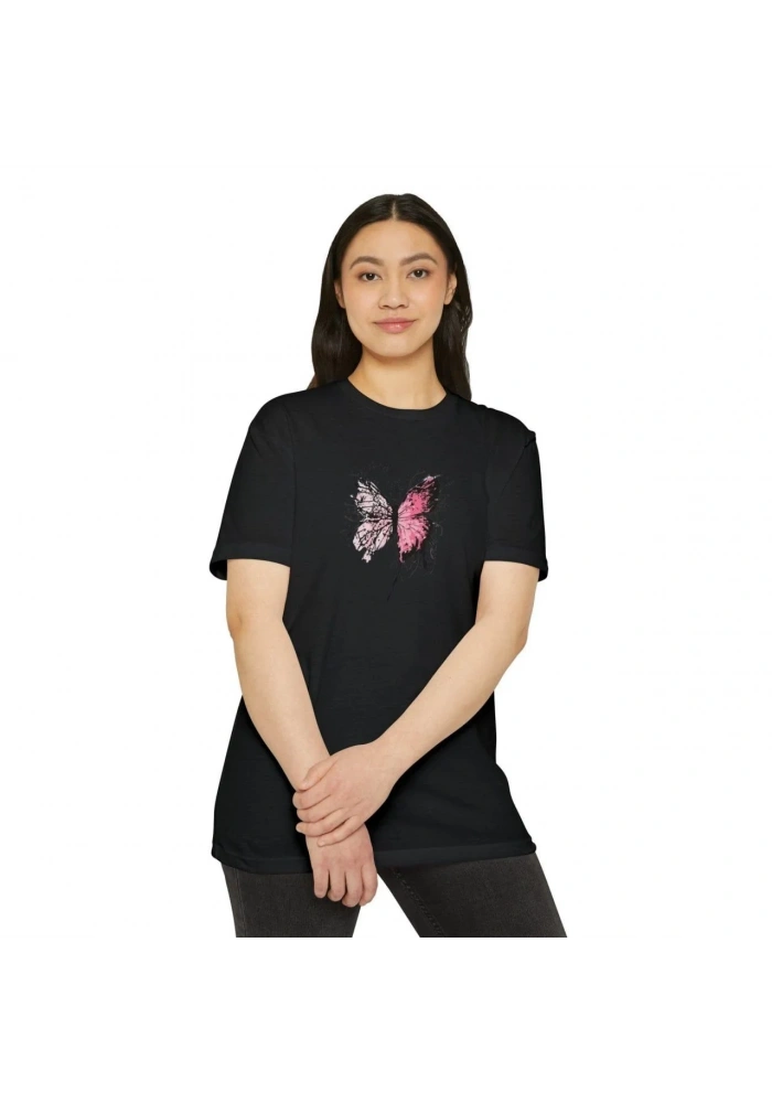 Kadın Bisiklet Yaka Baskılı T-Shirt - Siyah