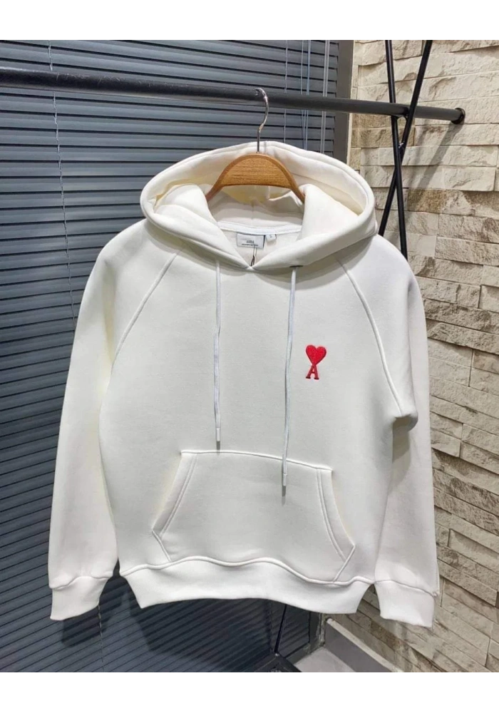 Kadın Kapşonlu Baskılı Sweetshirt - Beyaz