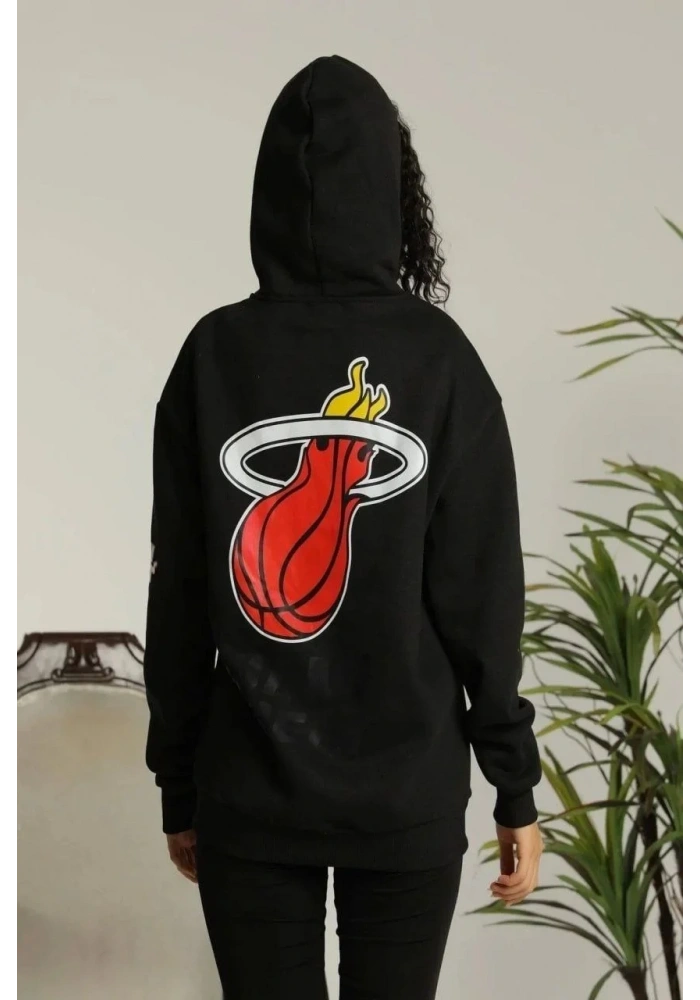 Kadın Kapşonlu Baskılı Sweetshirt - Siyah