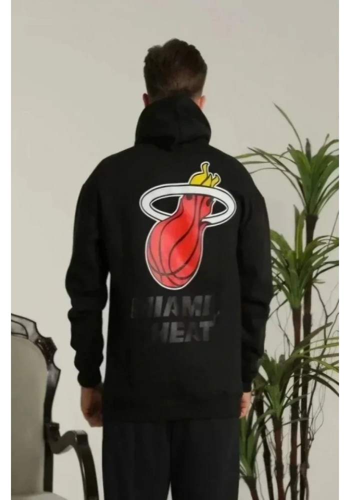 Unisex Kapşonlu Baskılı Sweetshirt - Siyah